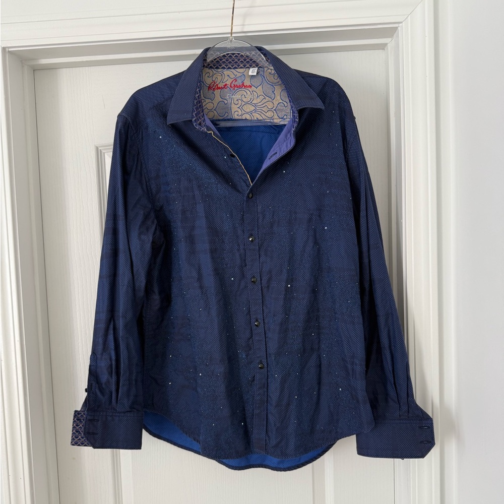 Robert Graham Limited Edition Blue and Gold Jeweled Shirt